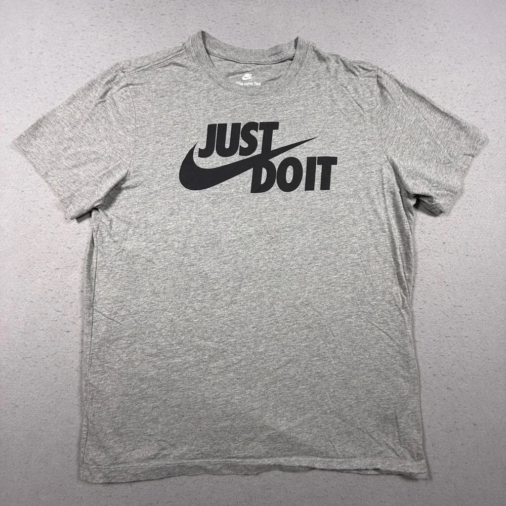 Nike Just Do It Graphic T-Shirt Gray Short Sleeve Crewneck Mens Large